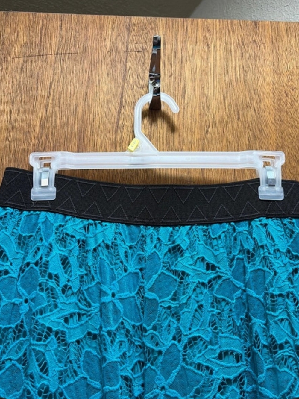 LuLaRoe Teal Lace Skater Skirt with Black Waistband